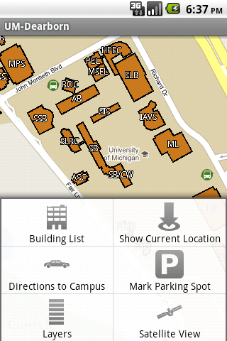 a map of campus and the application menu